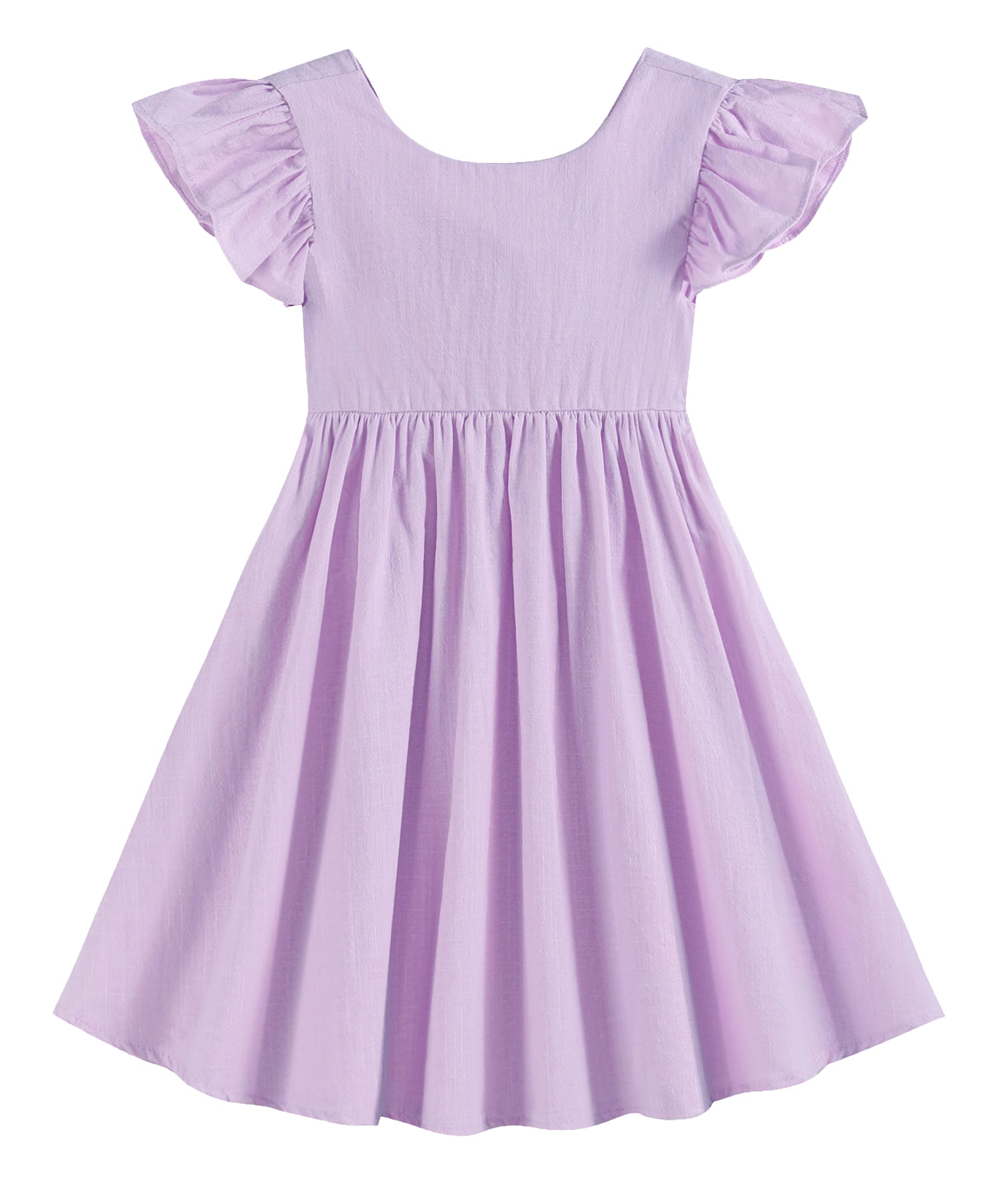 GSVIBK Girls Linen Cotton Dress Flutter Sleeve Back Cross Dress Toddler A-Line Skater Dress Baby Girl Halter Casual Sundress