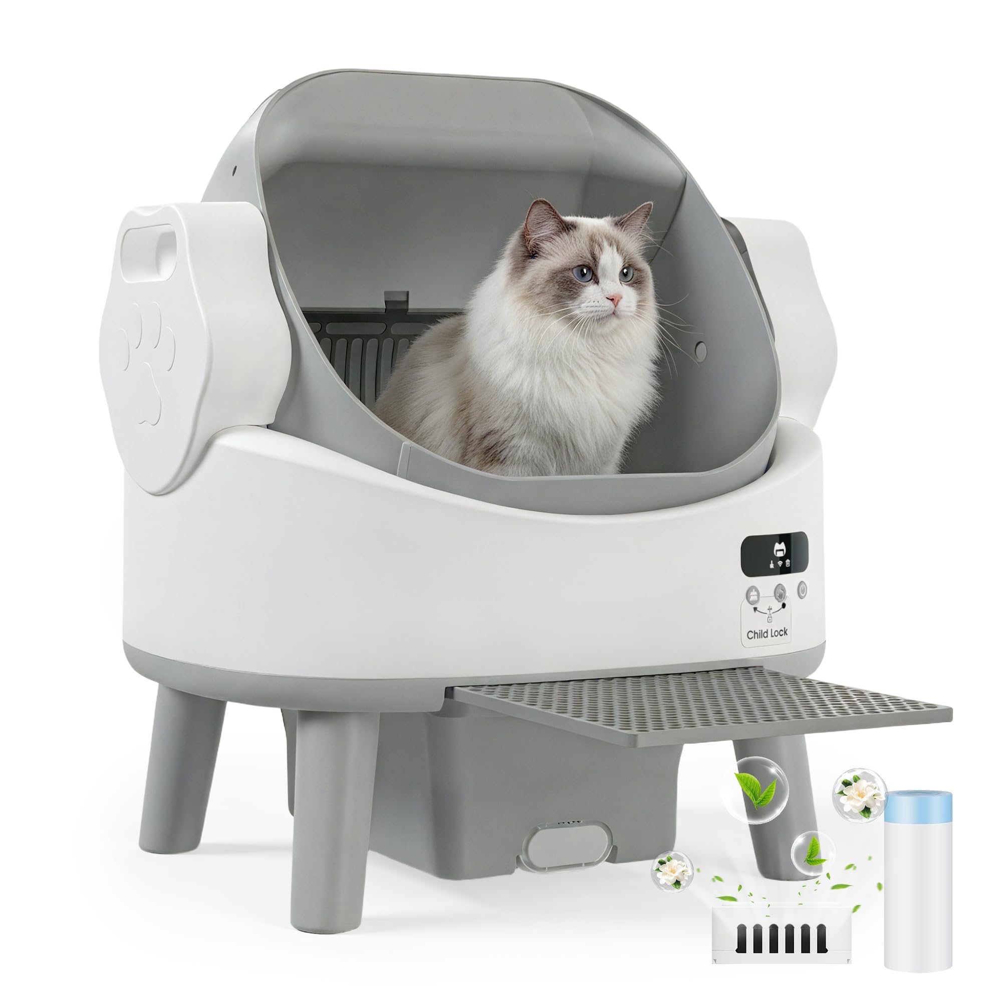 JUMMICO Arenero Autolimpiable para Gatos, Arenero Automático para Gatos Grandes hasta 10 kg, Eléctrico, con Protección y Eliminación de Olores, Ideal para Familias con Múltiples Gatos