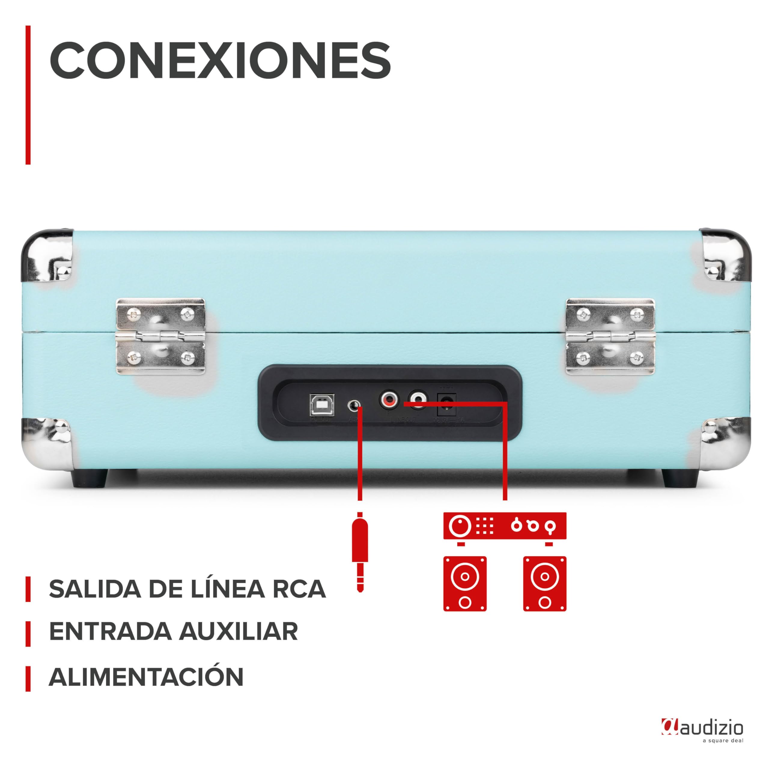 Audizio RP116B Tocadiscos con Altavoz, Funciona con Bluetooth 5.0, digitalización con USB, AUX, Parada automática, Tocadiscos de Vinilo de 3 velocidades y transmisión por Correa de 33/45/78 - Azul