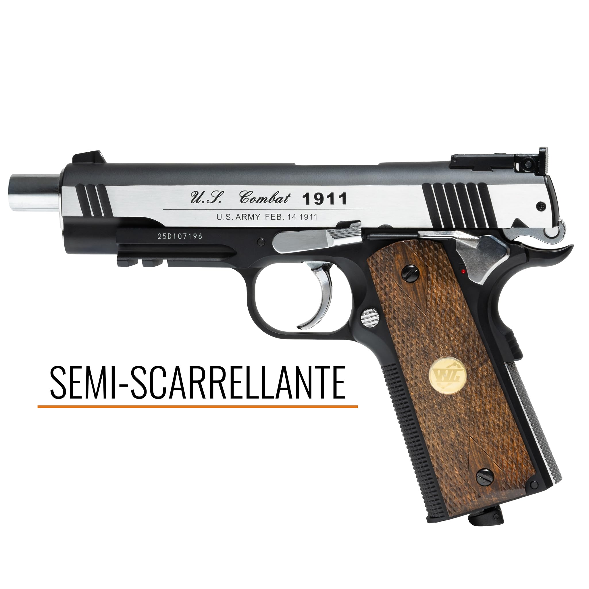 Pistola Softair Coltt 1911 CO2 Full Metal, Pistola a Pallini Scarrellante con 10 Bombolette, 1000 Pallini 6mm, Pistole Softair, Airsoft, colore nero, potenza 0,90 joule (LEGNO)