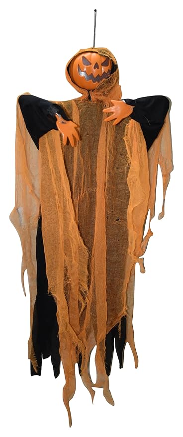 Jagmag Halloween Decoration Outdoor Sound-Controlled Halloween Hanging Ghost Pumpkin with Rotatable Head and Bendable Arms, Featuring Color Lighted Eyes for Outdoor Lawn Party Decorations