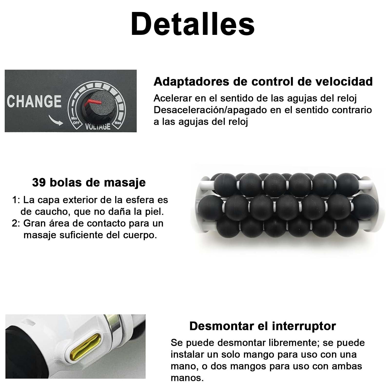 Máquina rodante de microvibración, masajeador corporal portátil, cuidado de la salud, calma el dolor de hombros y cuello, uso doméstico, Elizia ETCRO02 (plateado)