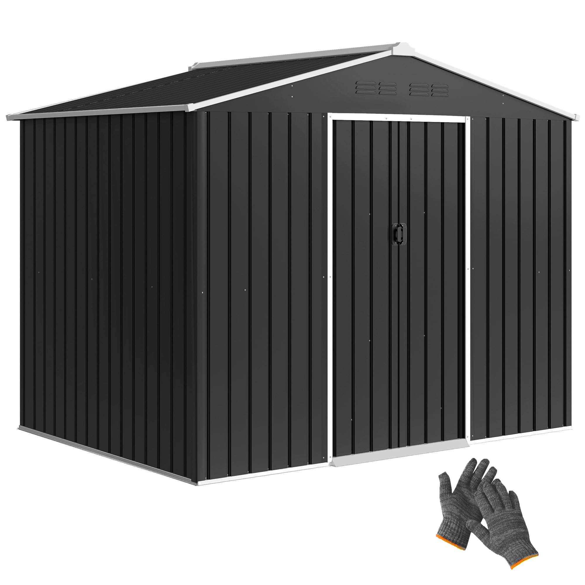 Outsunny Casetta da Giardino 3.6m² in Acciaio Zincato con Prese d'Aria, Capanno da Giardino con Doppia Porta Scorrevole Bloccabile e Tetto Inclinato, Capanno Porta Attrezzi da Esterno, Grigio Scuro