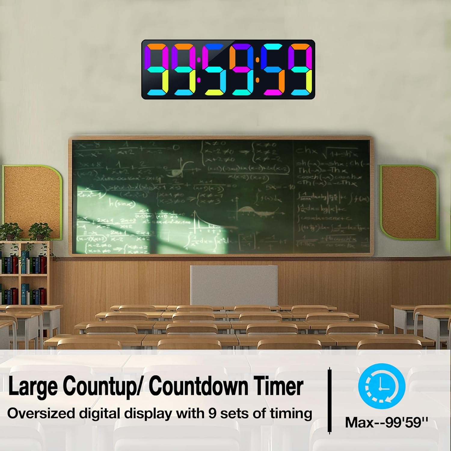 17.2" Large Digital Timer Wall Clock with Remote Control, Count Down Up Digital Timer, Auto DST LED Big Digital Clock for Bedroom Kitchen Living Room Office Gym Home Decor, RGB