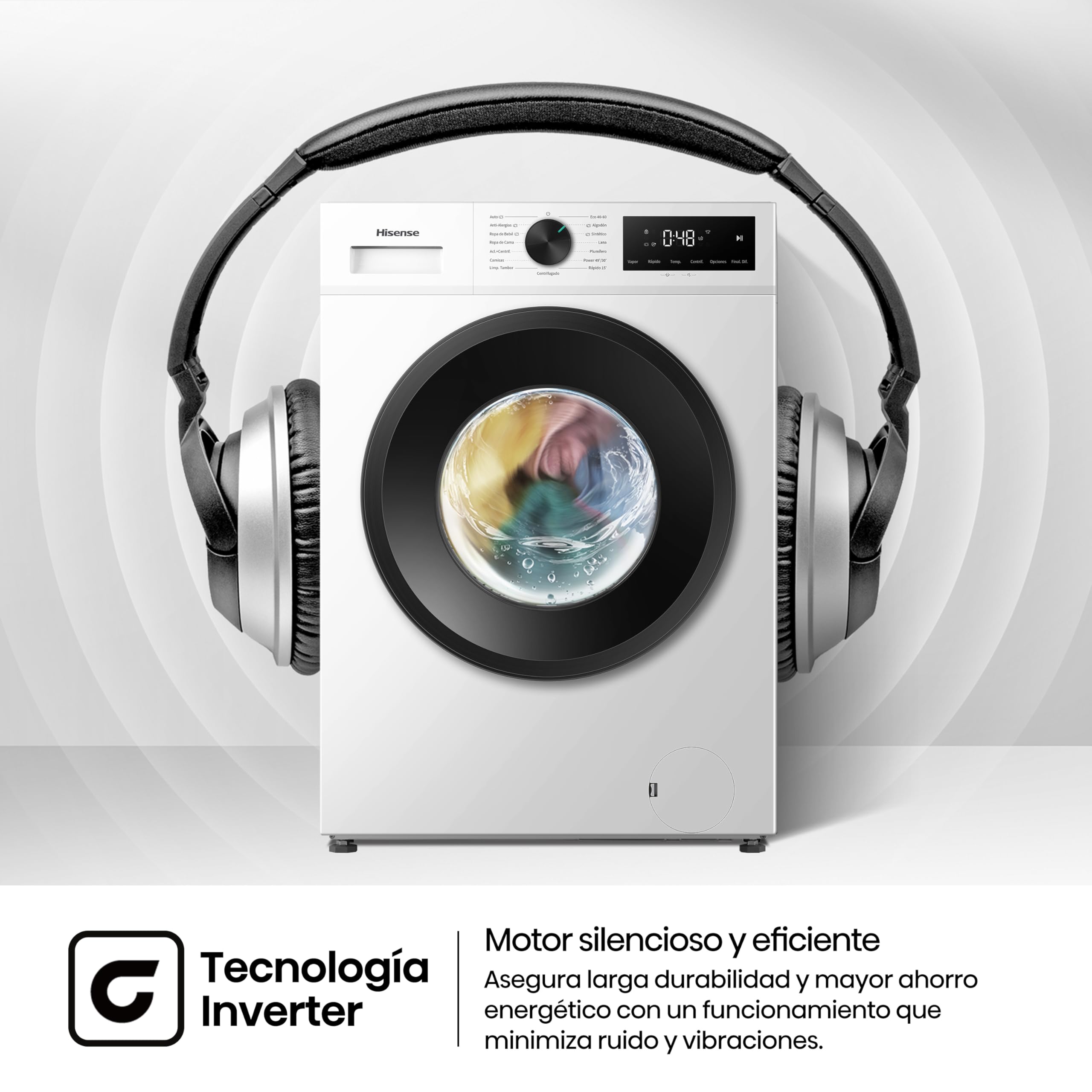 Hisense WF1I1142BWL - Lavadora 11 Kg, 1400 rpm, Clase A, Fondo 59cm, Lav. Power 49’ y Rápidos 30' y 15', Dispensador Automix, Lavado Auto Wash, Antiarrugas, iFit™ Fondo Optimizado, Vapor 99,9%, Blanco