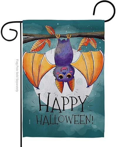 Breeze Decor G162076 - Bandera decorativa vertical para jardín con diseño de murciélago y otoño de Halloween, 13 x 18.5 pulgadas, impresa en Estados