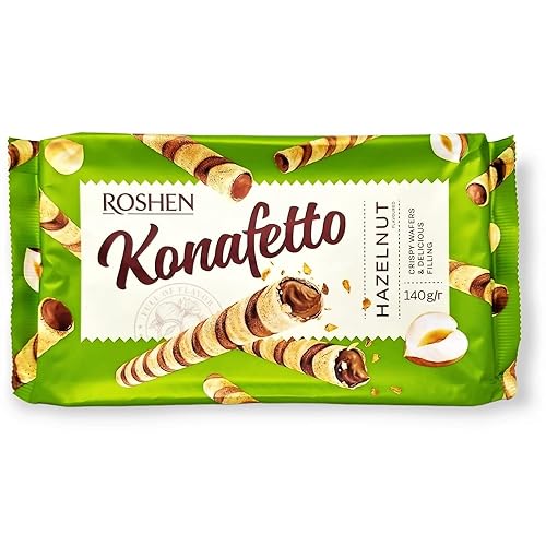 Miniatura 7 de Roshen Rollos de oblea crujientes y sabrosos "Konafetto" con relleno de crema de vainilla, Kosher, Halal, 4.94 oz140 gramos paquete de 3