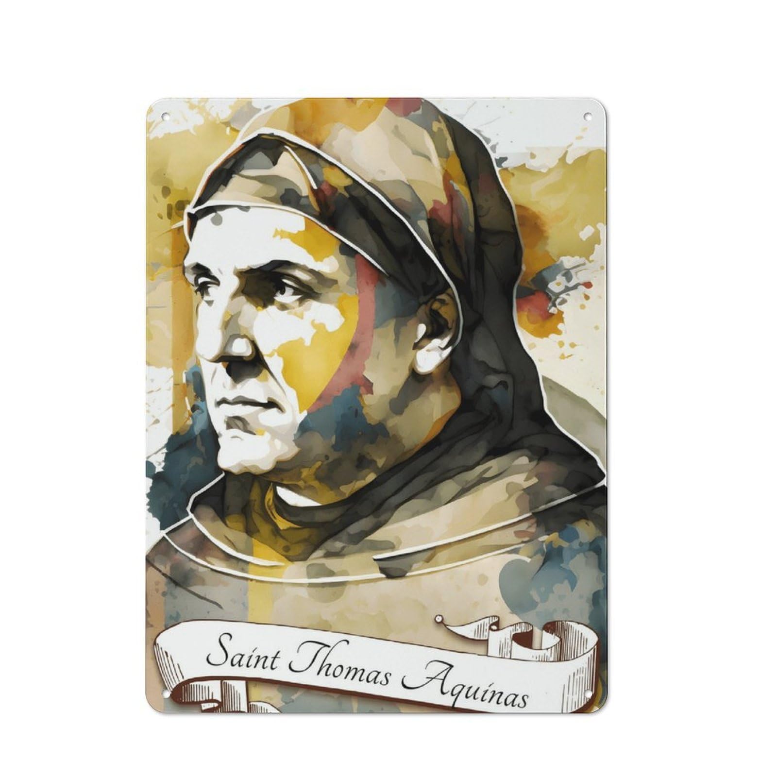 Junmoney Style-18 Metal Plaque 40X30cm With Saint Thomas Aquinas Art Print For Pub Or Café, Vintage Decor, For Vintage Wall Decor Fans, For Metal Sign Collectors