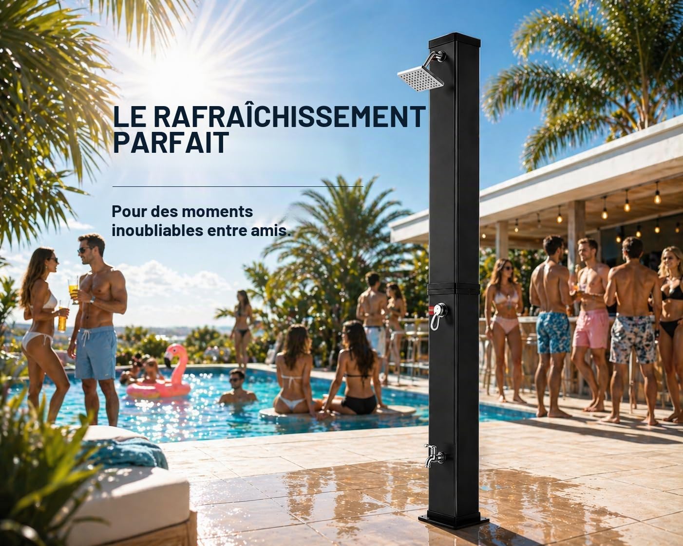 Douche Solaire Douche de Jardin 40 litres - Chaude avec Robinet et Pommeau de Douche Réglable Max. 60°C - sans raccordement électrique Extérieure Piscine Plage Jardin - Ocean en Noir