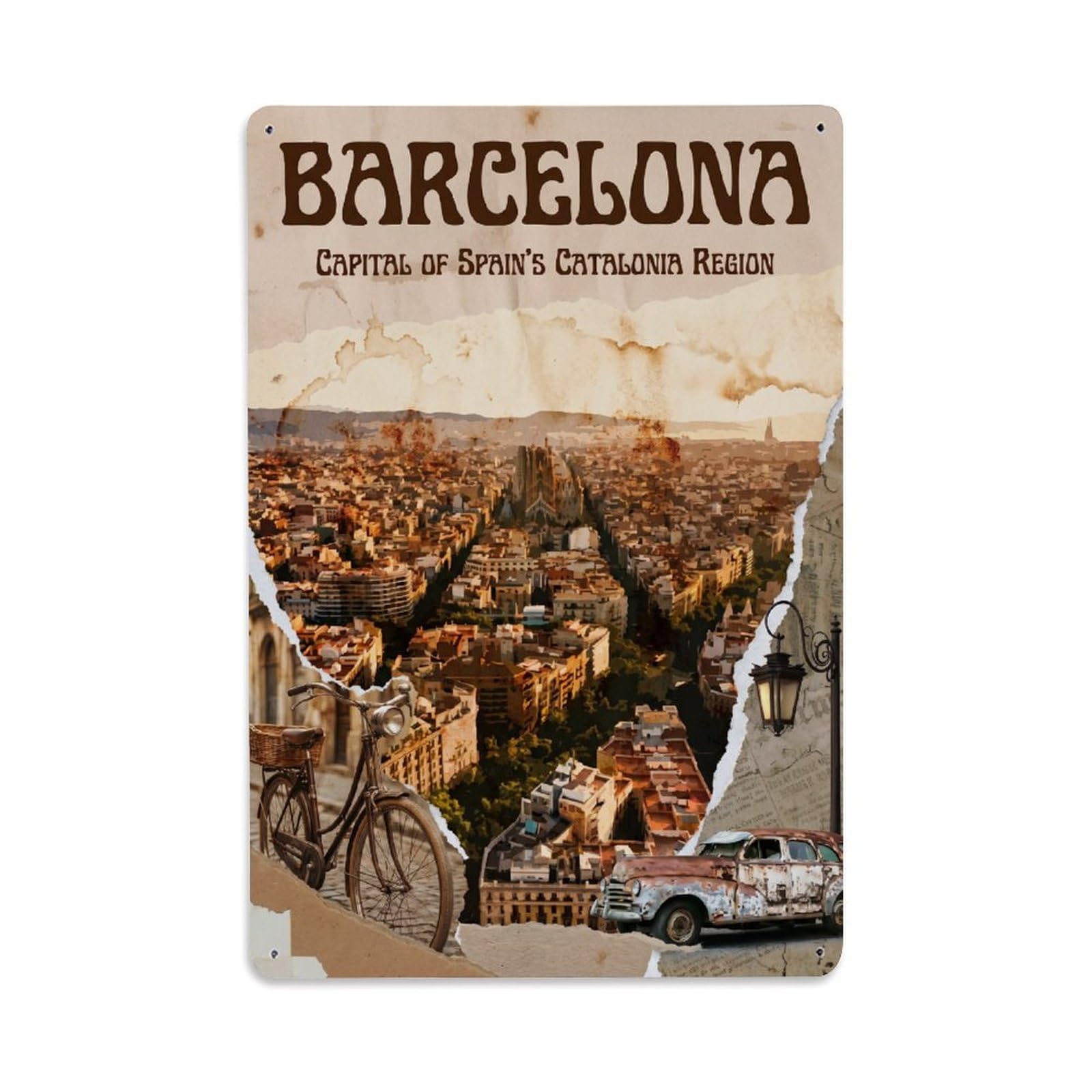 Este 8X12inch Style Vintage Travel Barcelona Spain Vital Metal Tin Sign