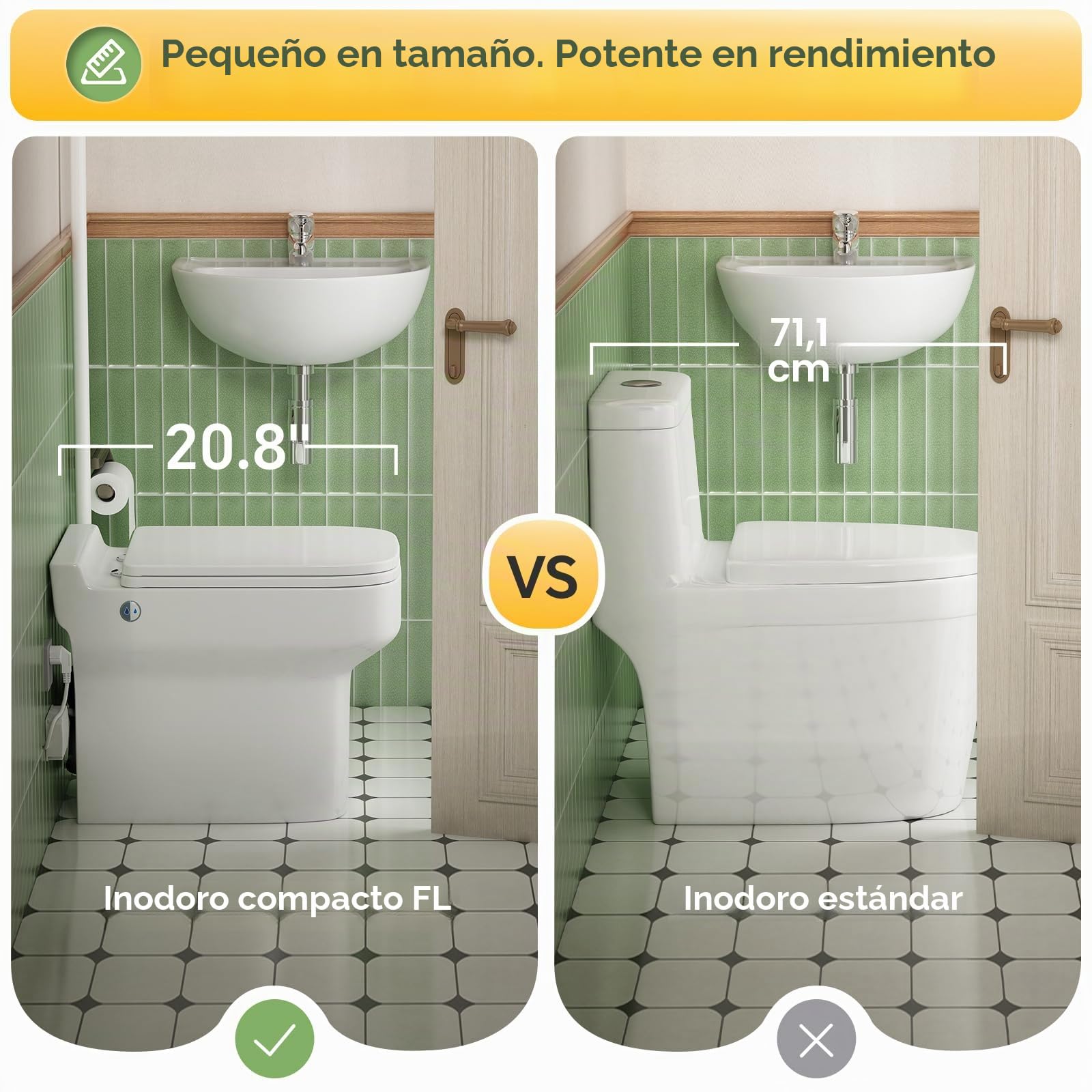 Inodoro compacto de 600 W con bomba trituradora integrada para sótanos, habitaciones pequeñas, desván o baños bajo escaleras, mando a distancia, doble cisterna, 4/5 CV