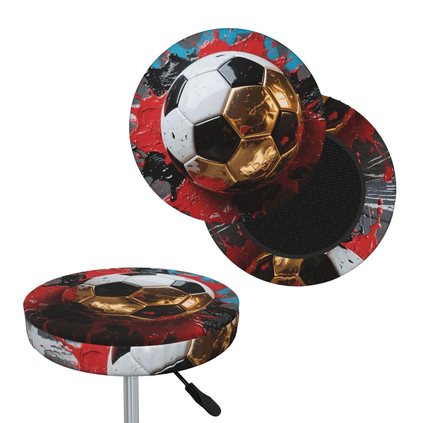 FekiLoot Soccer Round Bar Stool Covers Stretch Washable Bar Stool Covers Dustproof Slipcover Bar Chair Covers with Elastic Band for Bar Kitchen Living Room Decor 14 Inch
