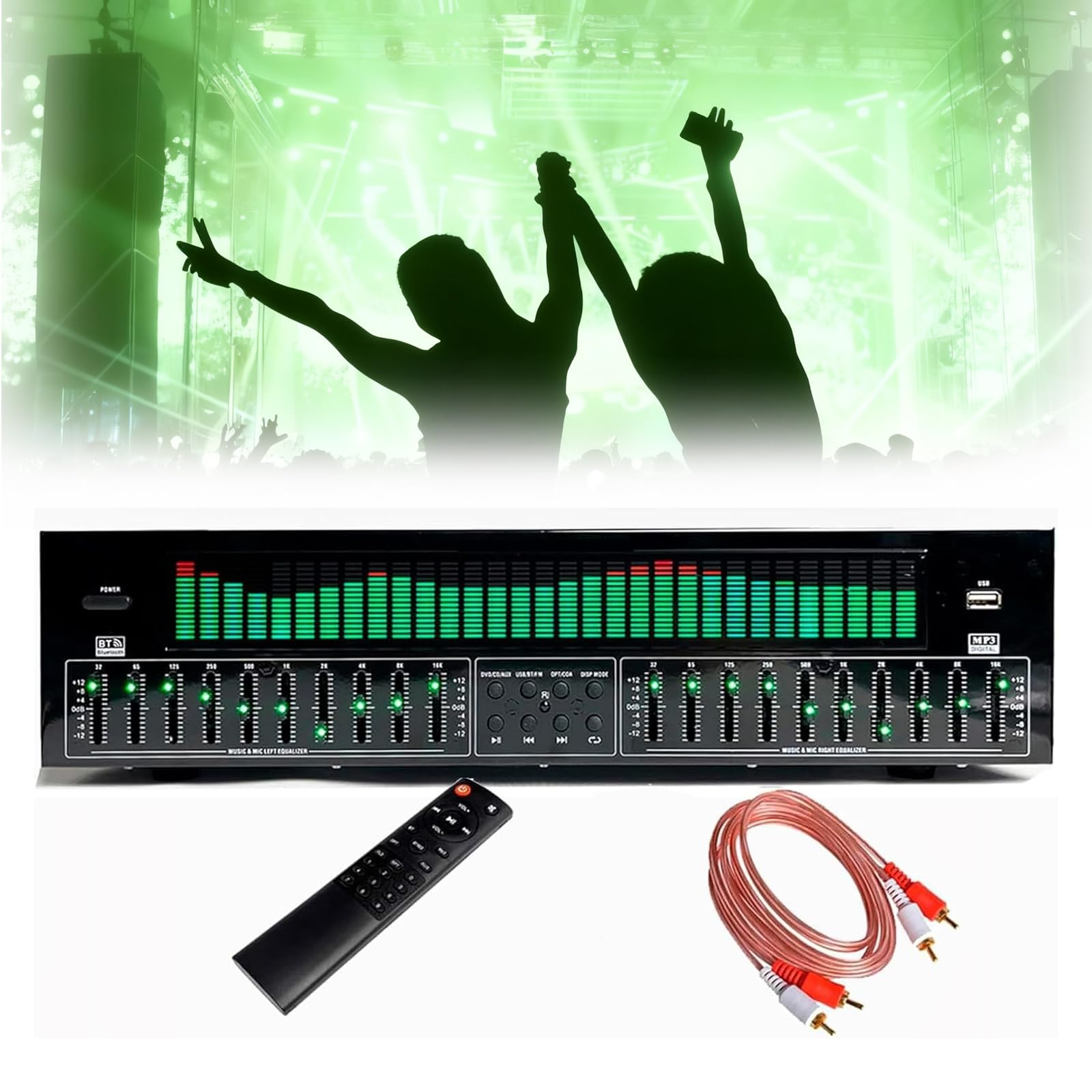 Equalizzatore Digitale a 31 Bande, Equalizzatore Grafico Audio Stereo, 12 Pattern Ritmici, Bluetooth 5.4 Ottico E Coassiale, Analizzatore di Spettro Musicale, per Studio di Registrazione