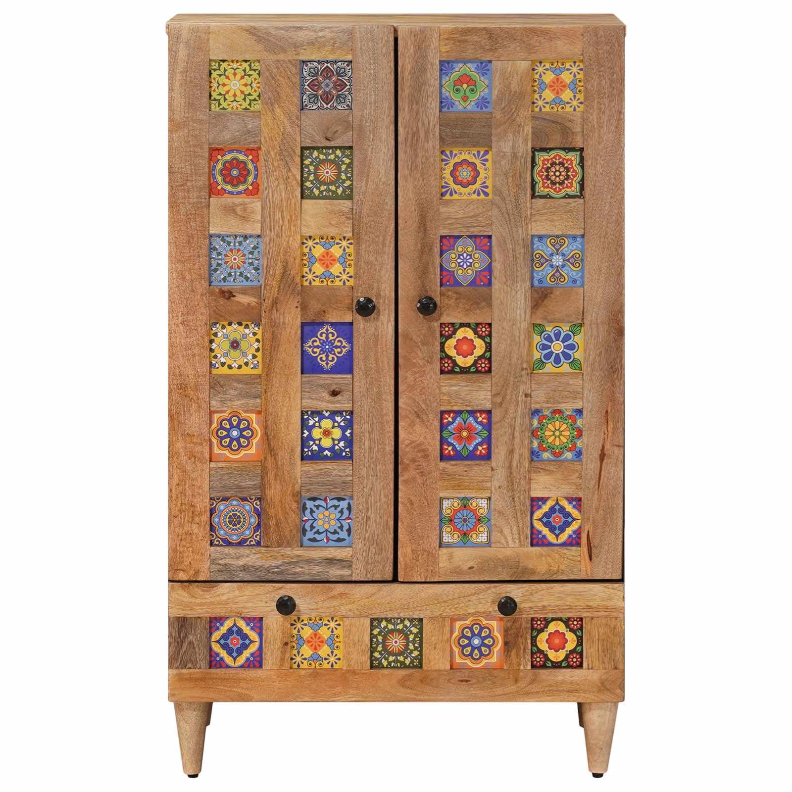 Alta calidad Highboard con puerta natural 60 x 33,5 x 100 cm madera maciza mango mucho espacio de almacenamiento para salón, comedor y oficina