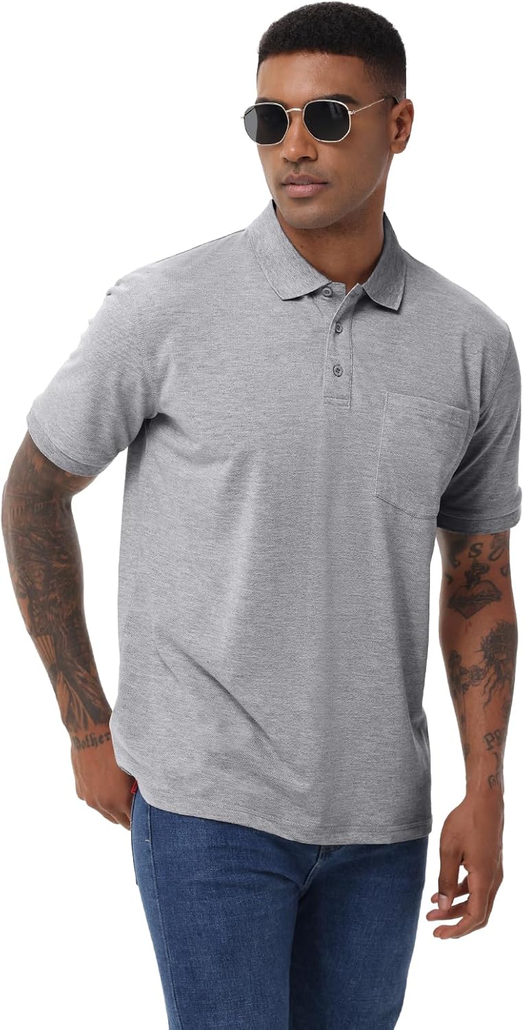 Men's Short Sleeve Polo Shirt Moisture Wicking Performance Dry Fit Golf Polo with Pocket - Image 2