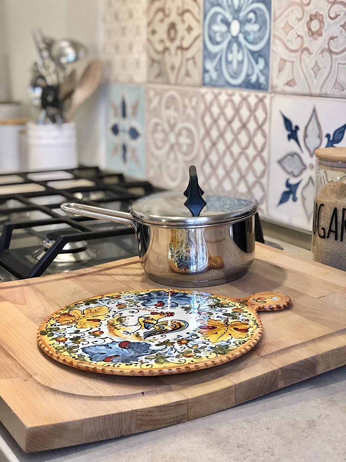 CERAMICHE PARRINI - Italian Ceramic Art Utensil Kitchenware Trivet Tile Pottery Collection Rooster Montelupo Hand Painted Made in ITALY Tuscany Florence