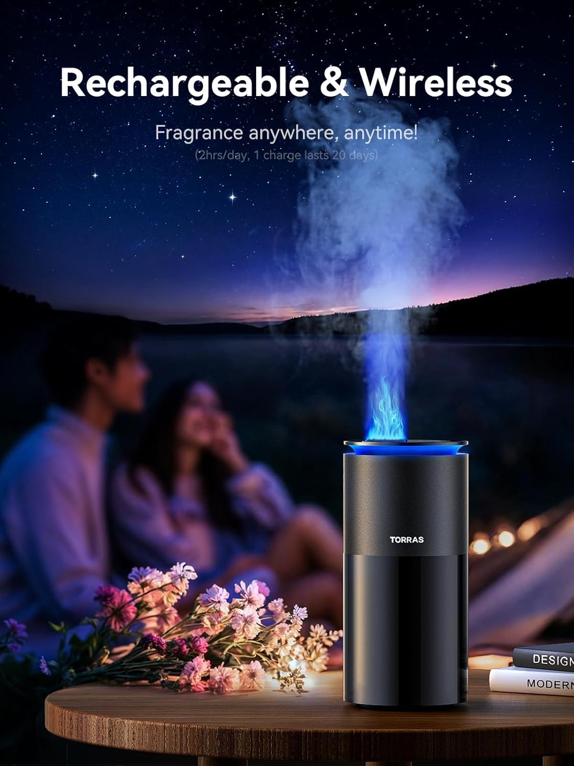 TORRAS Smart Car Air Freshener, Ultrasonic Mist, Blue Light Enhanced Fountain Nozzle, Automatic On/Off, Adjustable Fragrance, Rechargeable Battery, Ambient Light, Premium Cologne Scent - Image 8