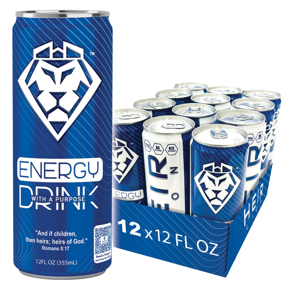 HEIR LION | The First Christian Energy Drink Natural Energy Drink – 12 Pack, 12oz Cans – Healthy, Low-Carb & Clean Energy – Natural Caffeine for Focus, Endurance & Workout – Prime Energy Alternative