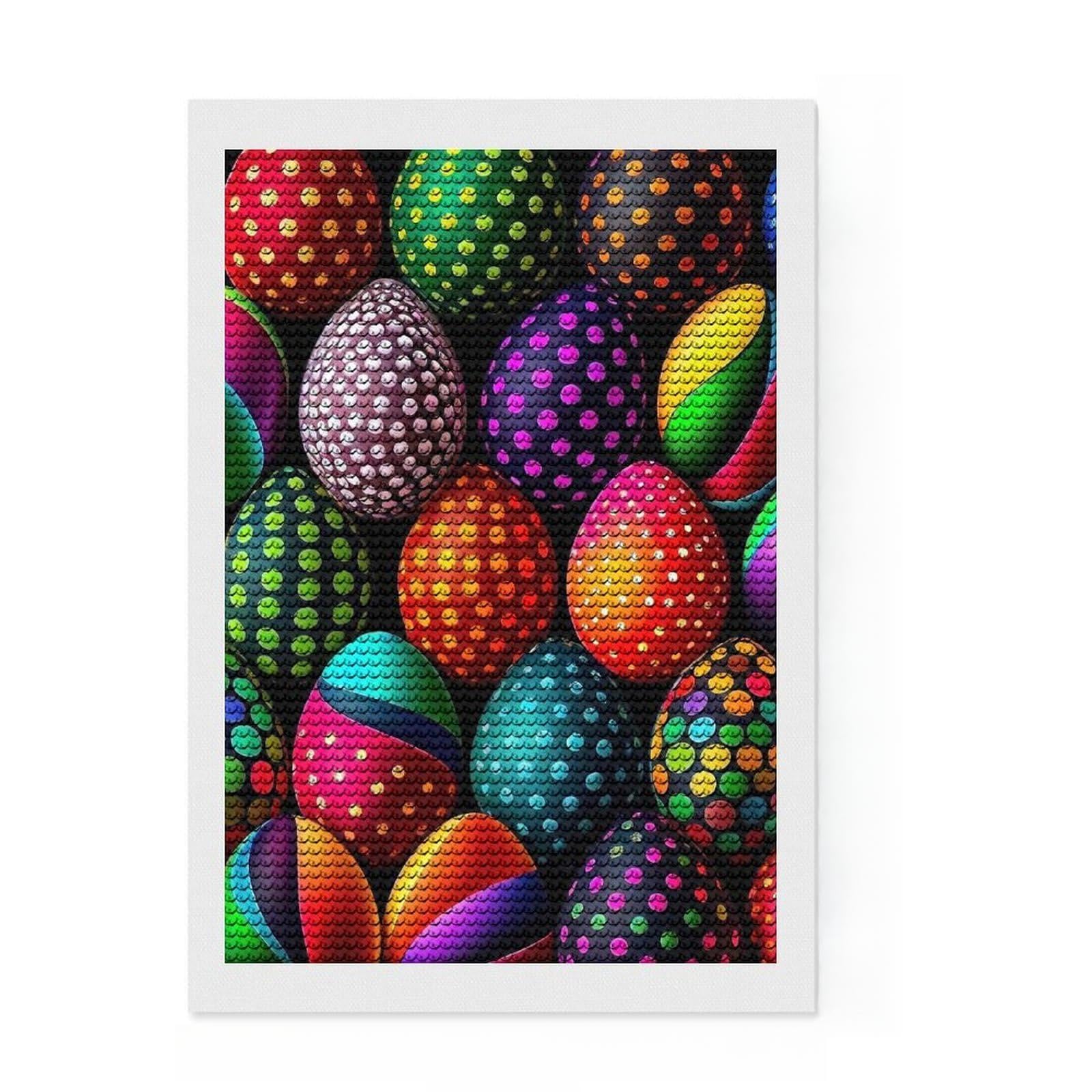 Junmoney Easter Egg Diamond Painting Canvas Set 8"x12", for Beginners, Nice Detail and Sparkle, Farmhouse Decor, Festive Craft Gift