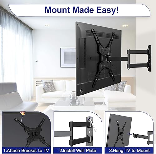 Miniatura 5 de Soporte de pared para TV de movimiento completo para televisores planos o curvos de 13 a 55 pulgadas de hasta 66 libras, soporte de pared con brazos