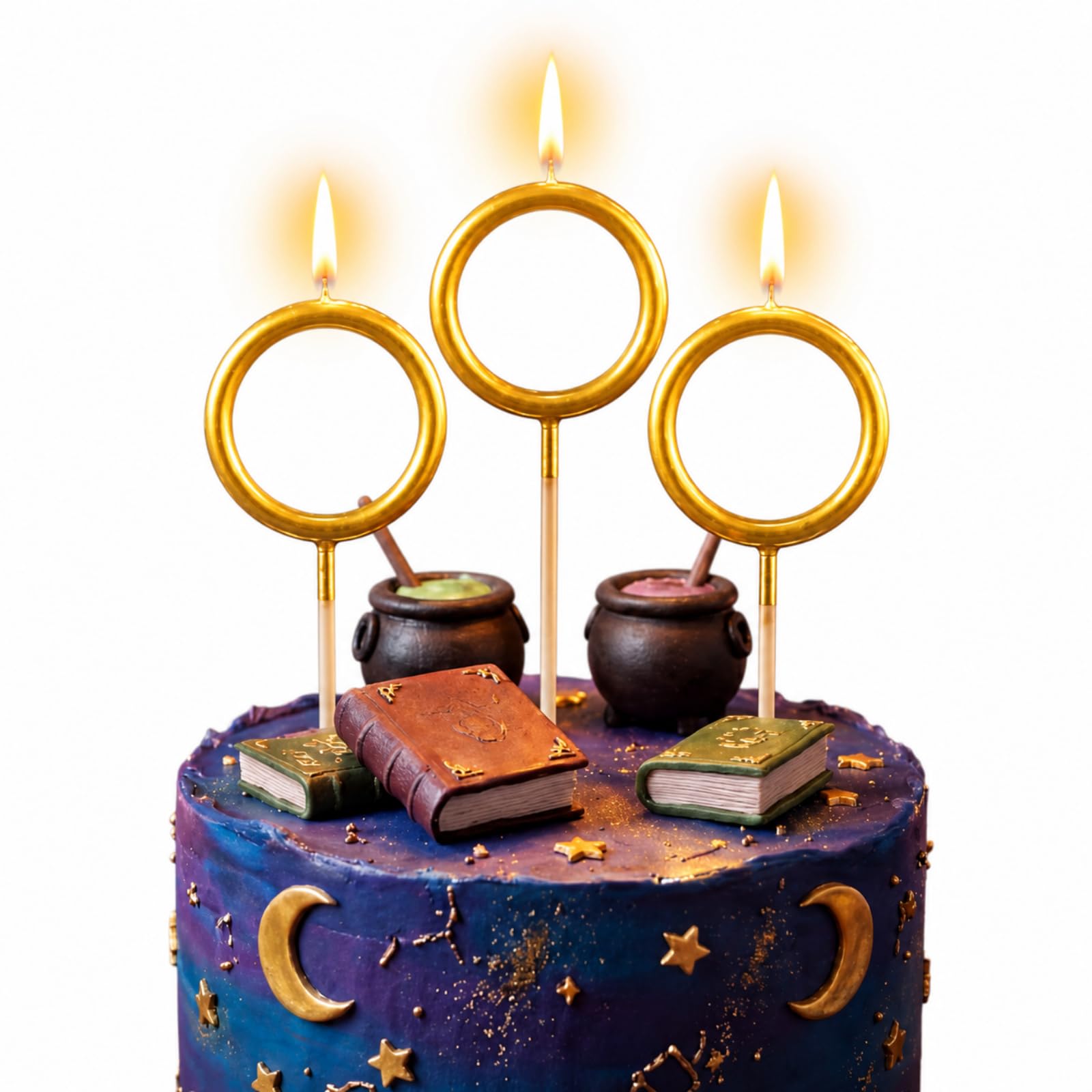 3 Pcs Wizard Party Candles Decor Gold Round Hoop Birthday Cake Topper