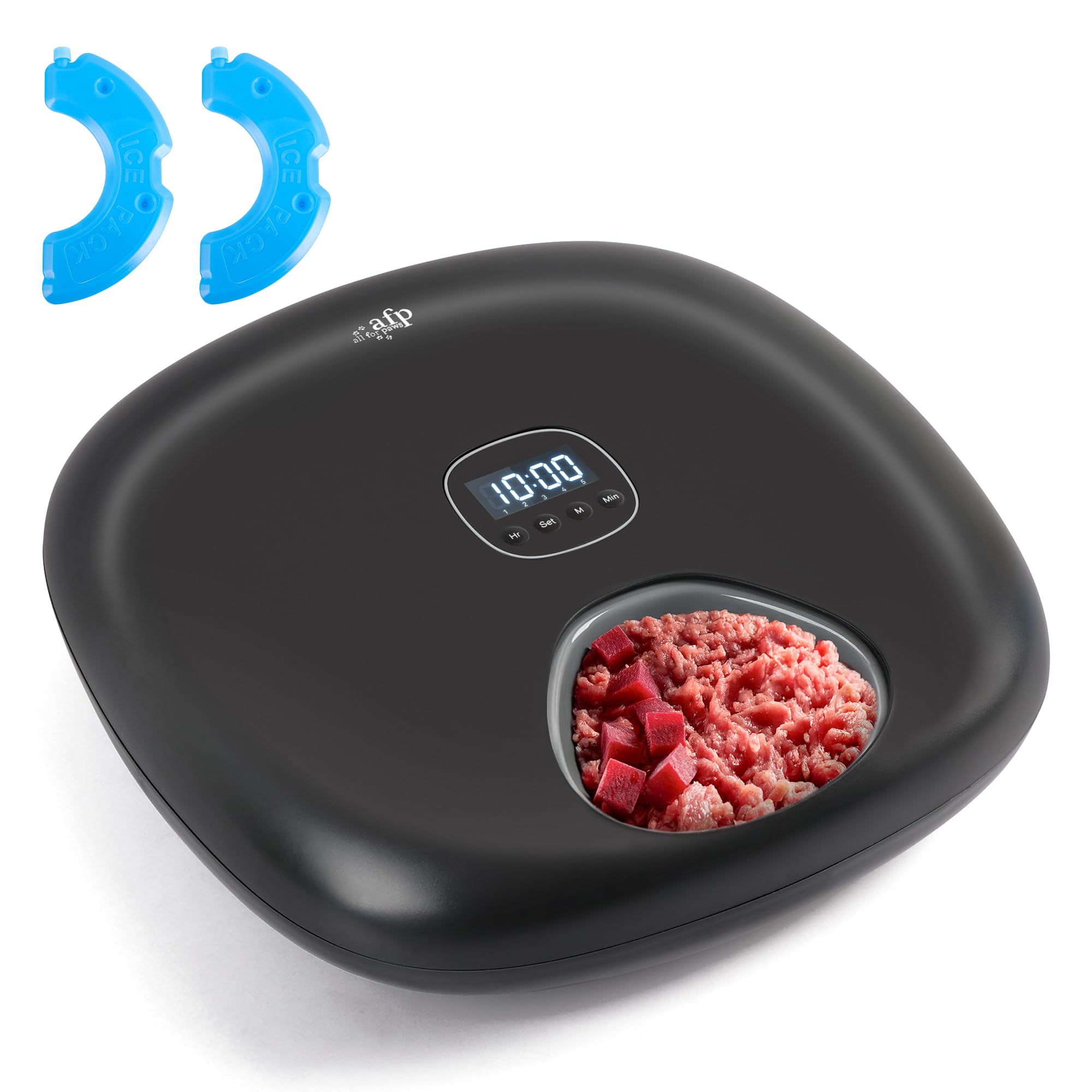 All FÜR Pfoten Automatische Katzenzufuhr für Nassfutter, 6-Mahlzeiten-Tierfutter-Spender mit 2-EIS-Packungen, Batterie-USB-Stromversorgung programmierbarer Timer für Nass- und Trockenfutter