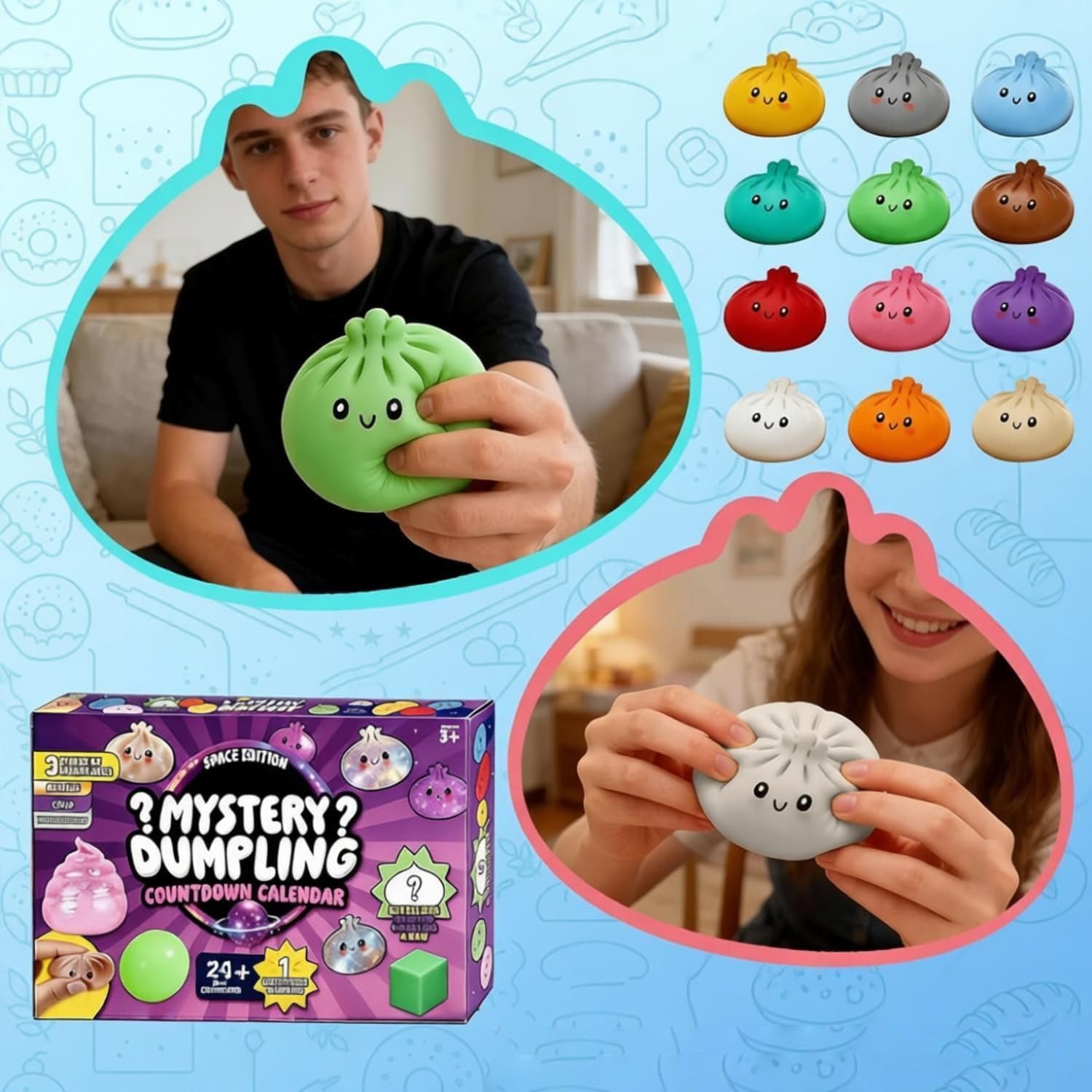 Dumpling Squishies, 2026 Squishies Dumpling Mystery Box Advent Calendar,Glitter Dumpling Squishy Box,Random Surprise Squishies Toys, Stress Relief Sensory Fidget Anxiety Relief Hand Relax (A)