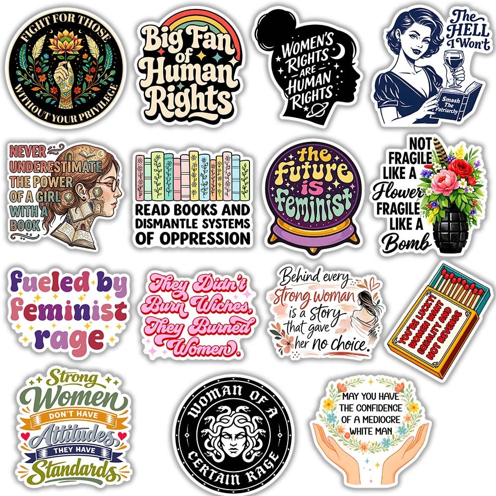 MAIANEY Feminist Sticker Pack 15 PCS 3in – Women Empowerment Equality Human Rights Patriarchy Feminism Stickers for Laptop Water Bottle Journal Phone Decal