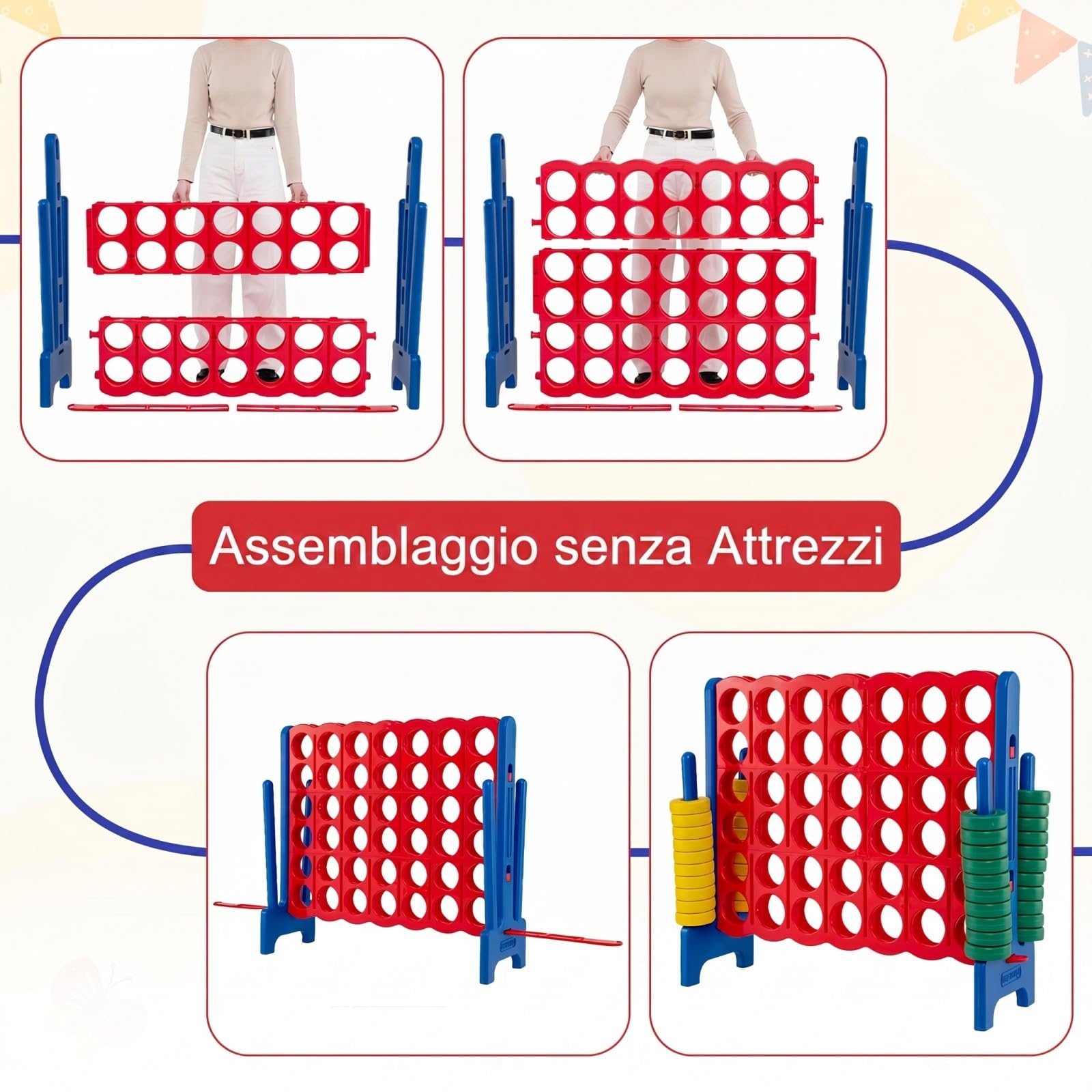COSTWAY Forza 4 Gigante, Set Mega 4 in Linea per Bmabini e Adulti con 42 Anelli, Giant Connect Quattro di Fila da Esterno e Interno, Giocattolo Classico di Strategia in Plastica (Blu)