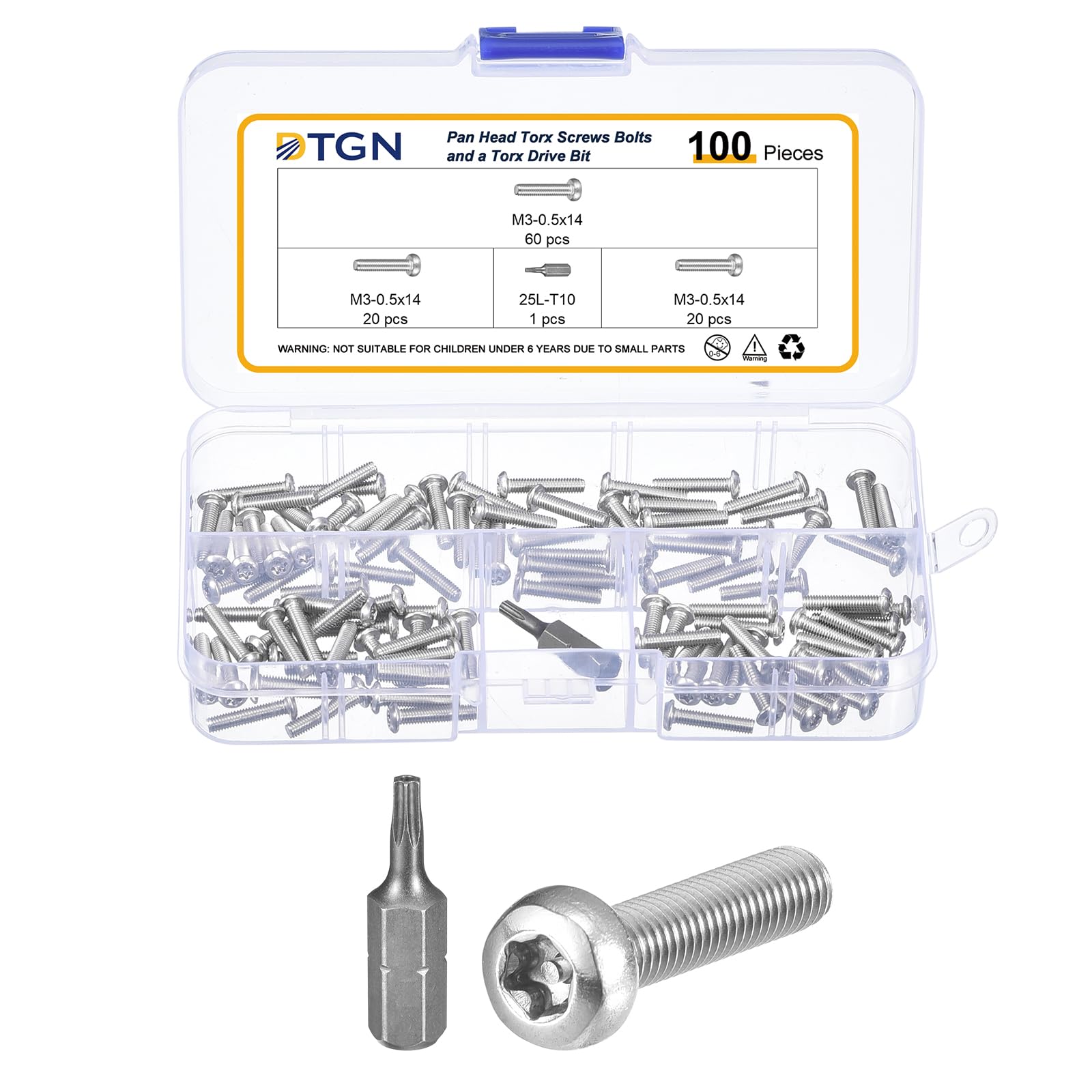 DTGN M3x14mm Pan Head Torx Security Screws, 100Pack, Good for Machinery