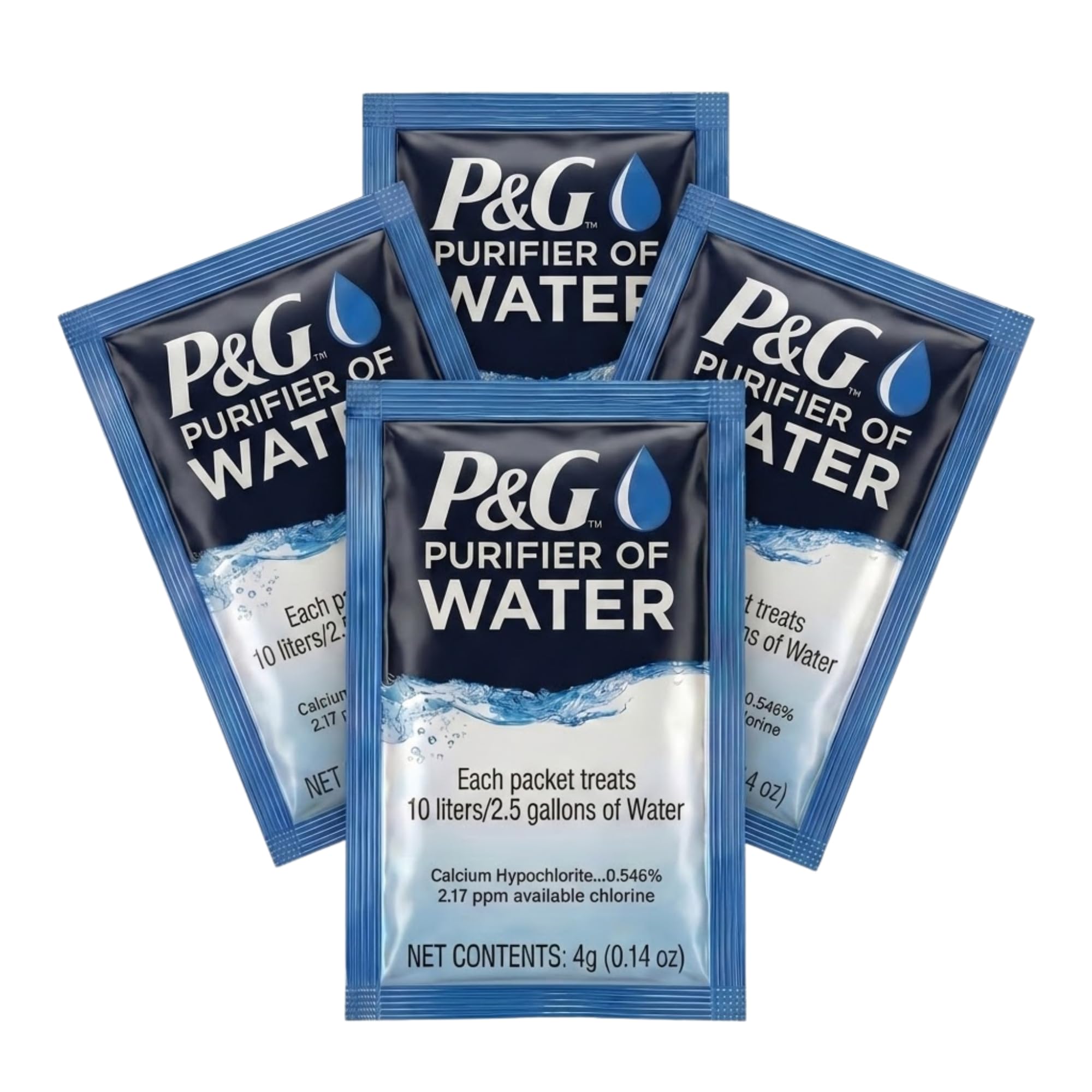 P&G Purifier of Water Portable Water Purifier Packets. Emergency Water Filter Purification Powder Packs for Camping, Hiking, Backpacking, Hunting, and Traveling. (4 Packets)