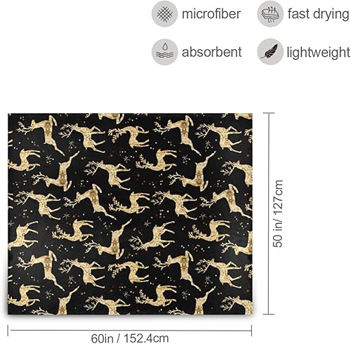 Miniatura 3 de KLL Christmas Deer Gold Black Sofa Throw Blanket Warm Comfy All Season Use Bed Blanket 50"x60" for Picnic Office