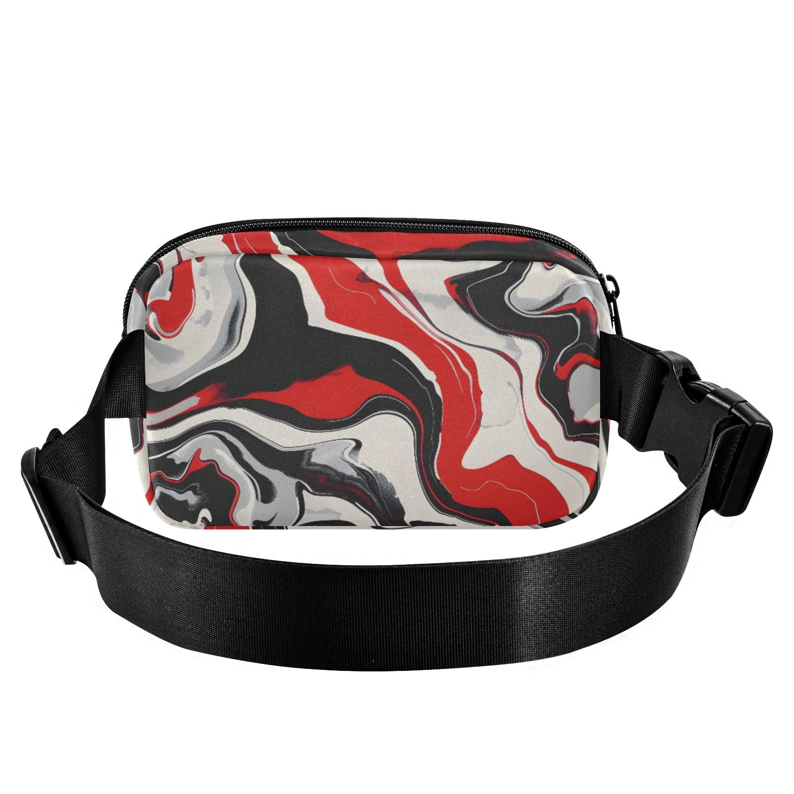Fanny Pack for Women Men, Red Gray White Black Liquid Marble Belt Bag Waist Pack Crossbody Bag Bum Bag with Adjustable Strap