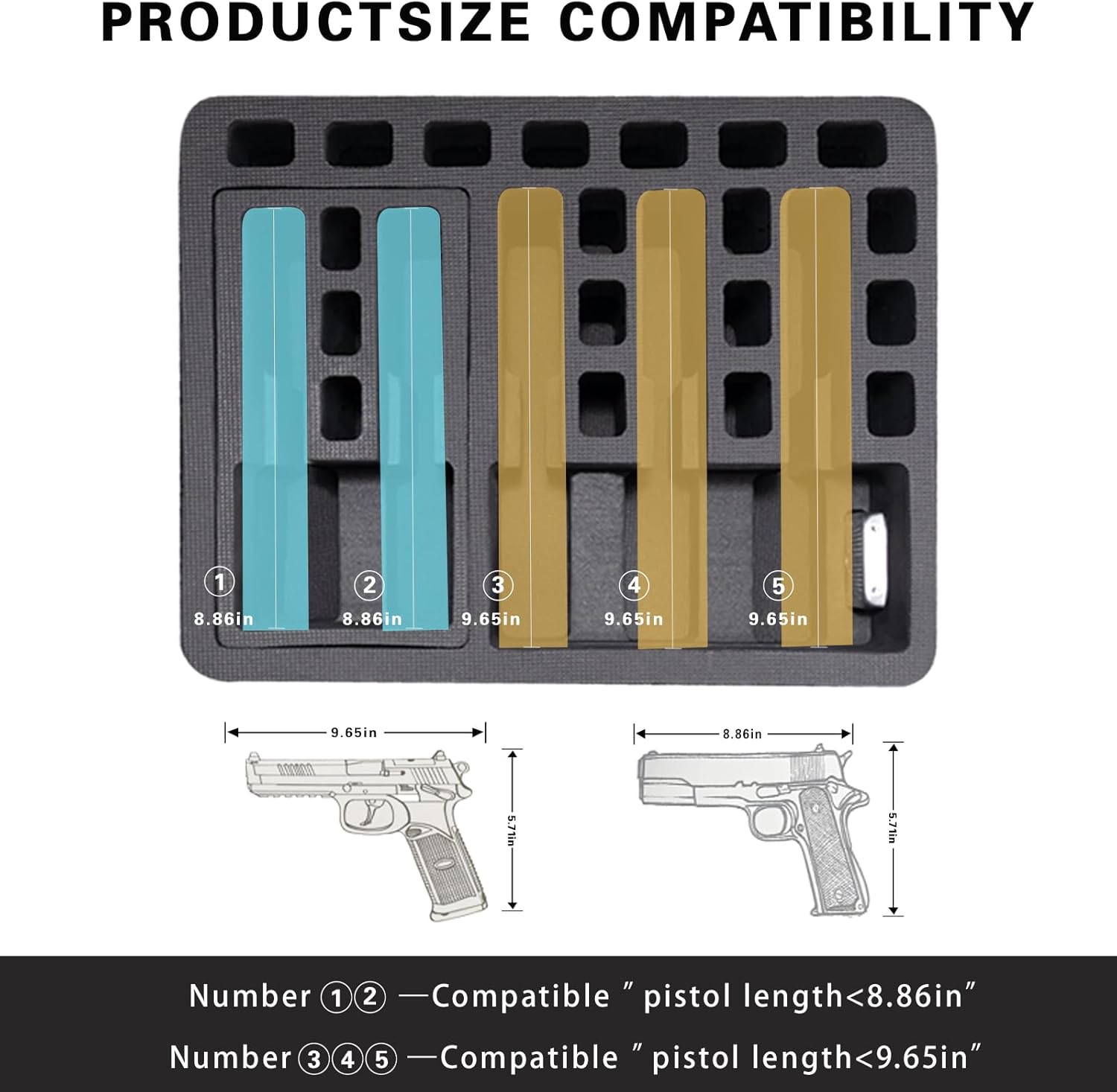 Hard shell protective storage case, capable of holding multiple handguns, pre-cut heavy-duty waterproof and dustproof hard shell design, includes silicone canisters and gun holsters, black.