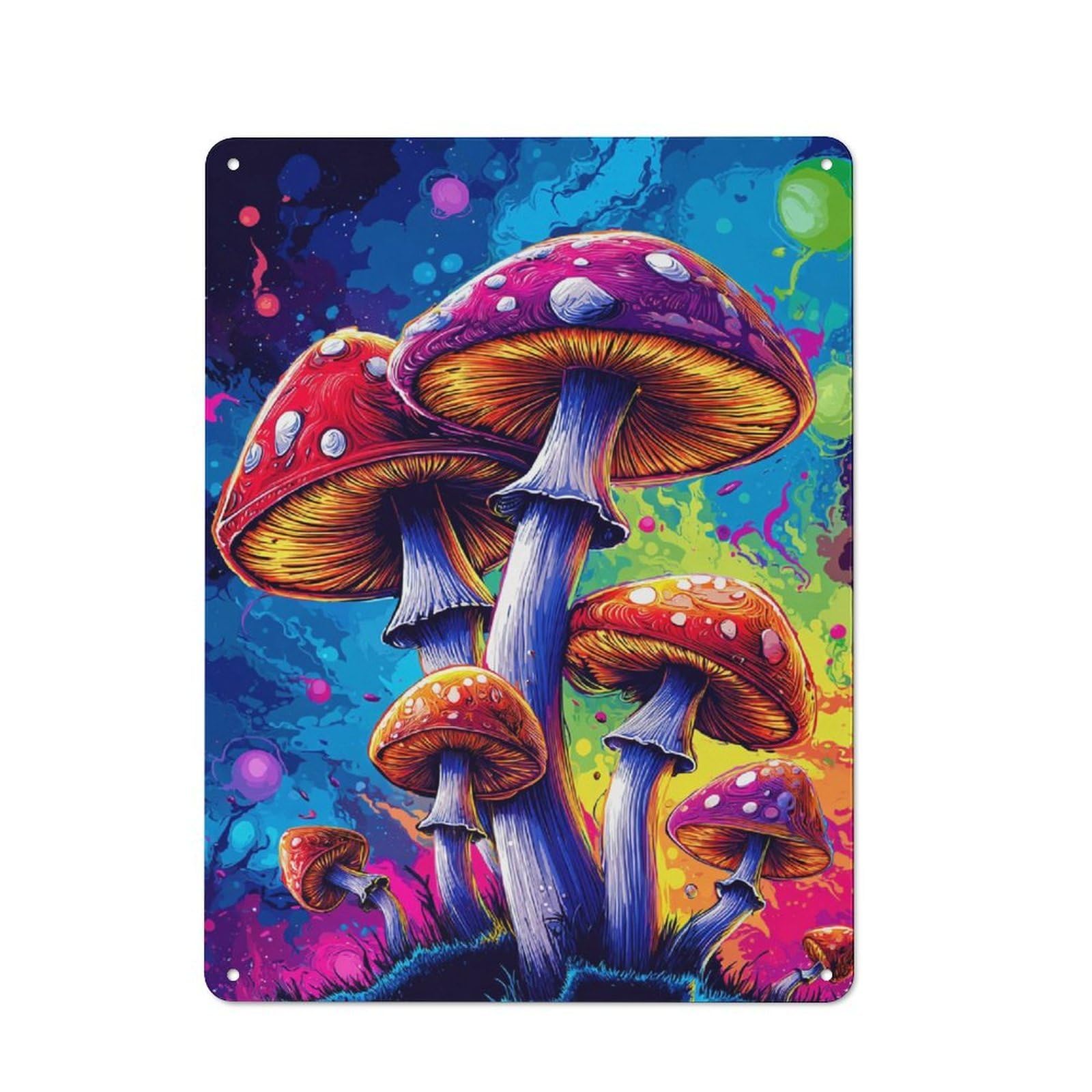 Junmoney Mushroom Fantasy Tin Wall Plaque 40X30cm With For Home Office Or Studio, For Home Office Decor Fans