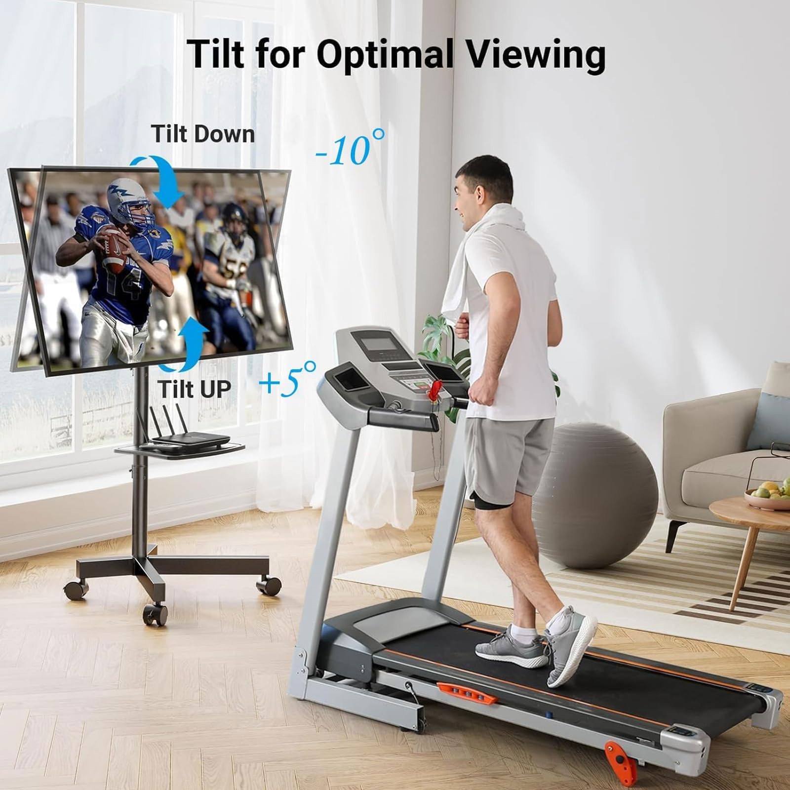 PERLESMITH Rolling TV Stand Mobile TV Stand for 23-60 Inch LCD LED TVs Tilt TV Stand Wheels Holds up to 88Lbs Portable TV Stand for Bedroom with Shelf Outdoor TV Stand Max VESA 400x400mm PSTV product thumbnail 4