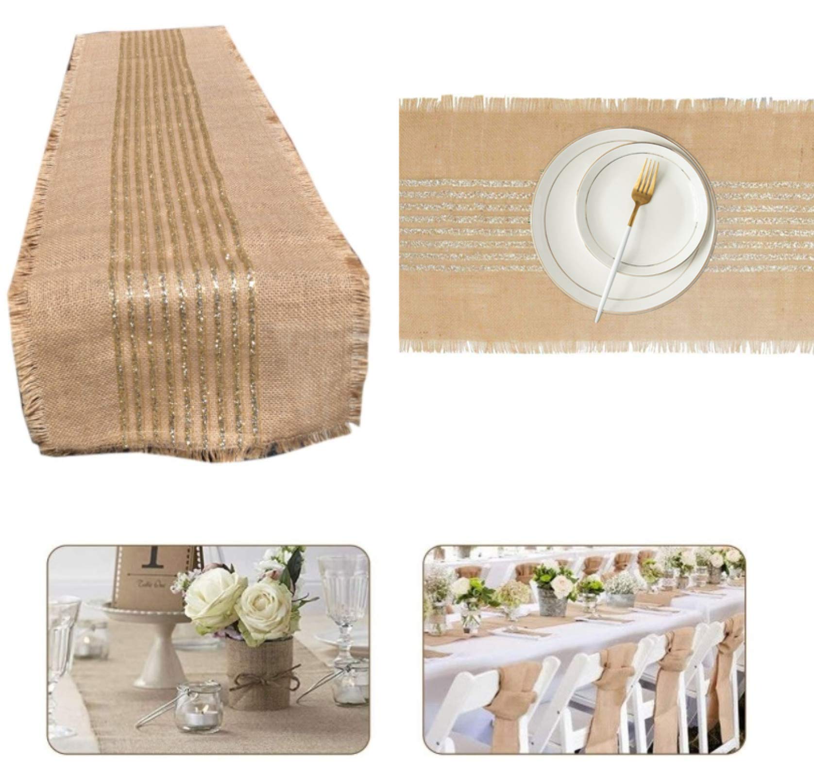 Runner In Juta Naturale TM - 30x275 Cm, Borchie Cucite, Per Matrimoni E Decorazioni Rustiche - 4