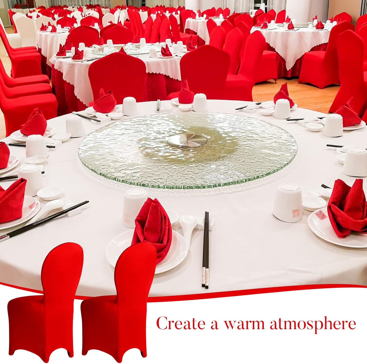 Moukeren 30 Pcs Wedding Chair Covers Spandex Folding Chair Covers Stretch Universal Polyester Fitted Seat Slipcovers for Wedding, Banquet, Celebration, Holidays, Dining Room, Living Room (Red)