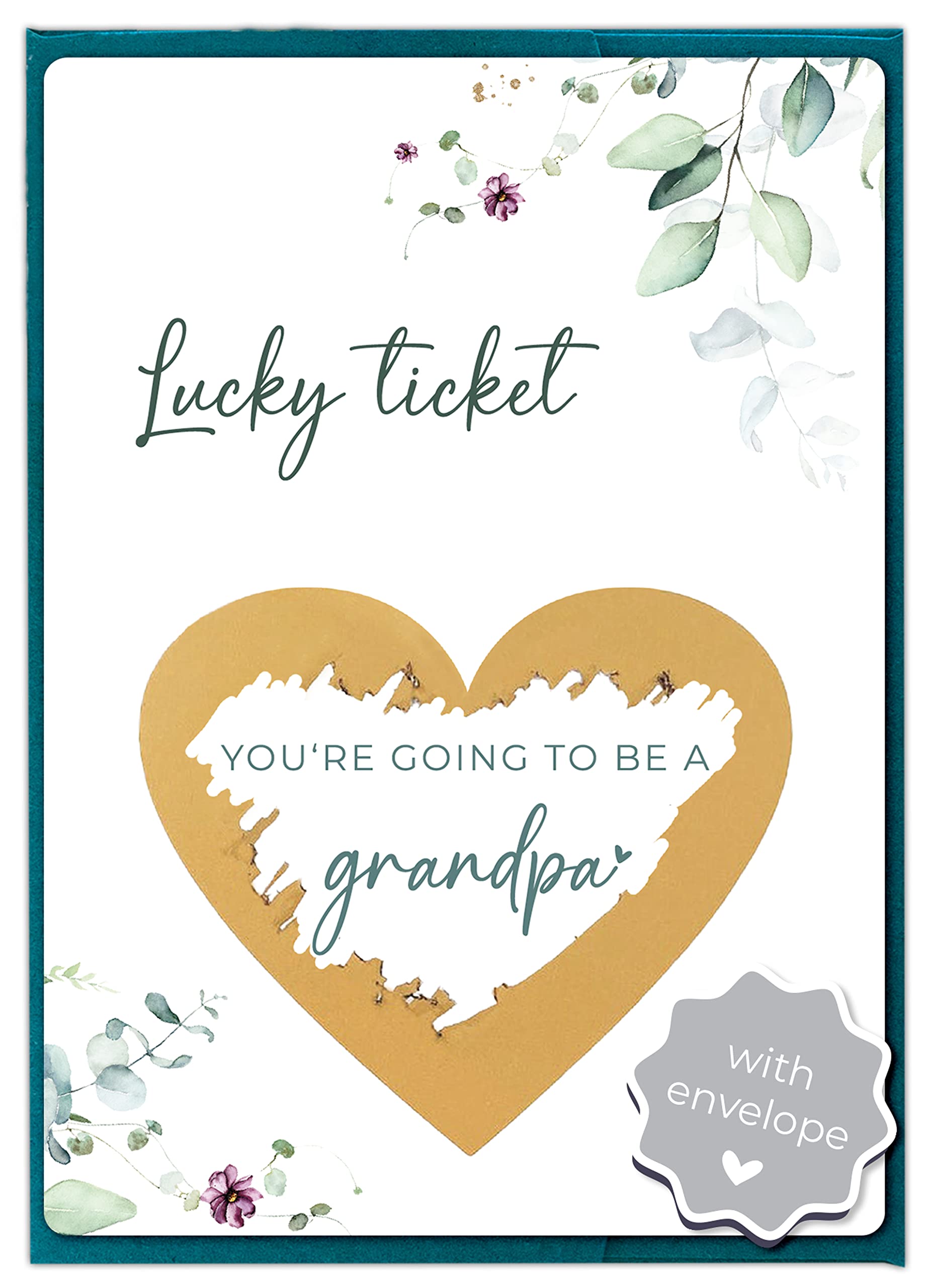 Joli Coon Pregnancy Reveal Scratch-Off Card - You’re Going to Be a Grandpa - Baby Announcement Card with Envelope - Eucalyptus Design - 4.1 × 5.8 in