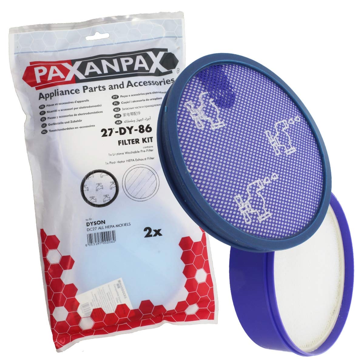 Filtre Dyson DC27 Paxanpax PFC394 HEPA bloquant la poussière fine pack de 2