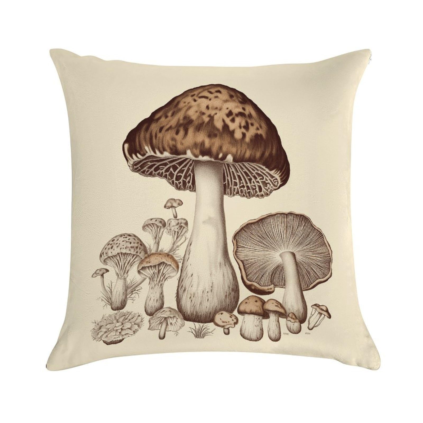 Khauerbc Vintage Mushrooms Drawing Soft Cozy Throw Pillow Covers Decorative Cushion Covers Plush Boho Farmhouse Pillow Case With Zipper Throw Pillowcase For Bed Sofa Living Room Bedroom