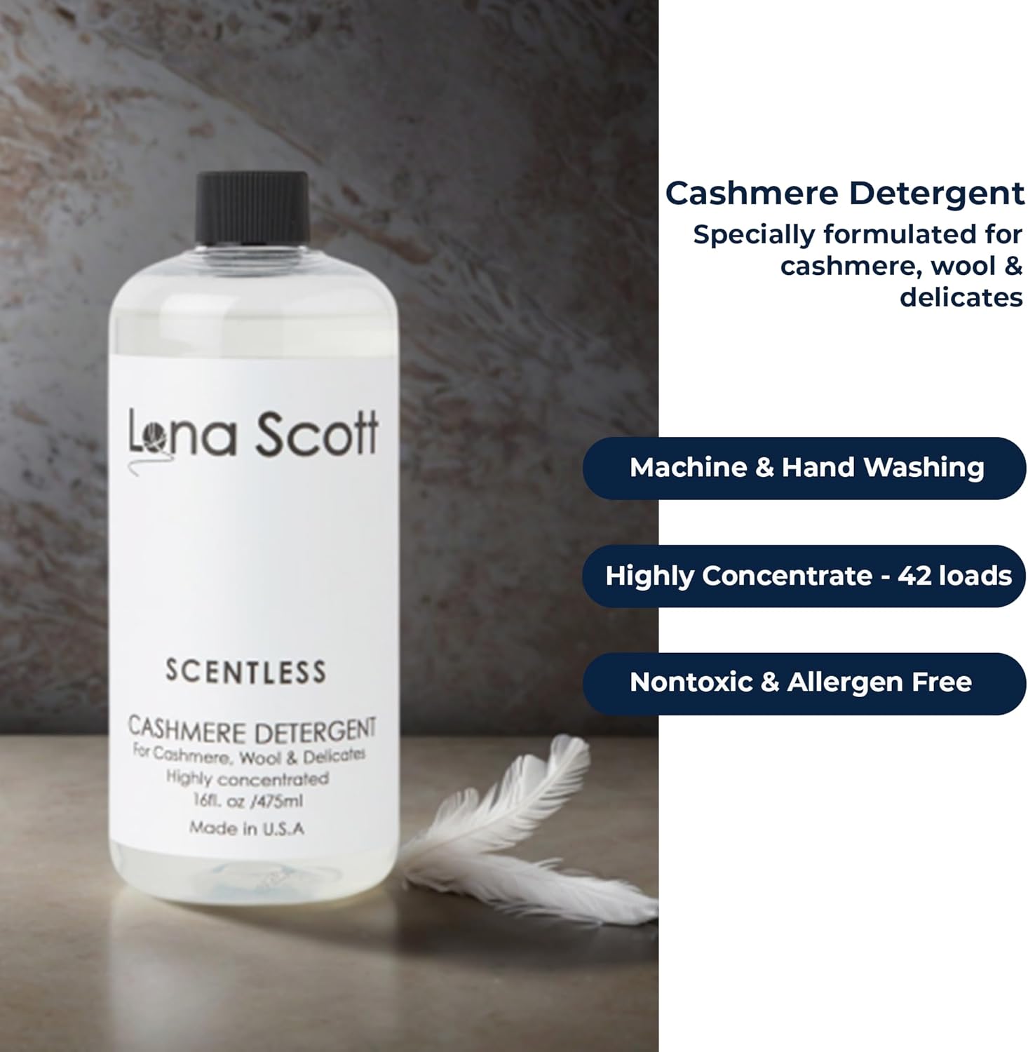 Cashmere, Wool & Delicates Shampoo Detergent 42 Loads. Made in U.S.A (Scentless) - Image 5