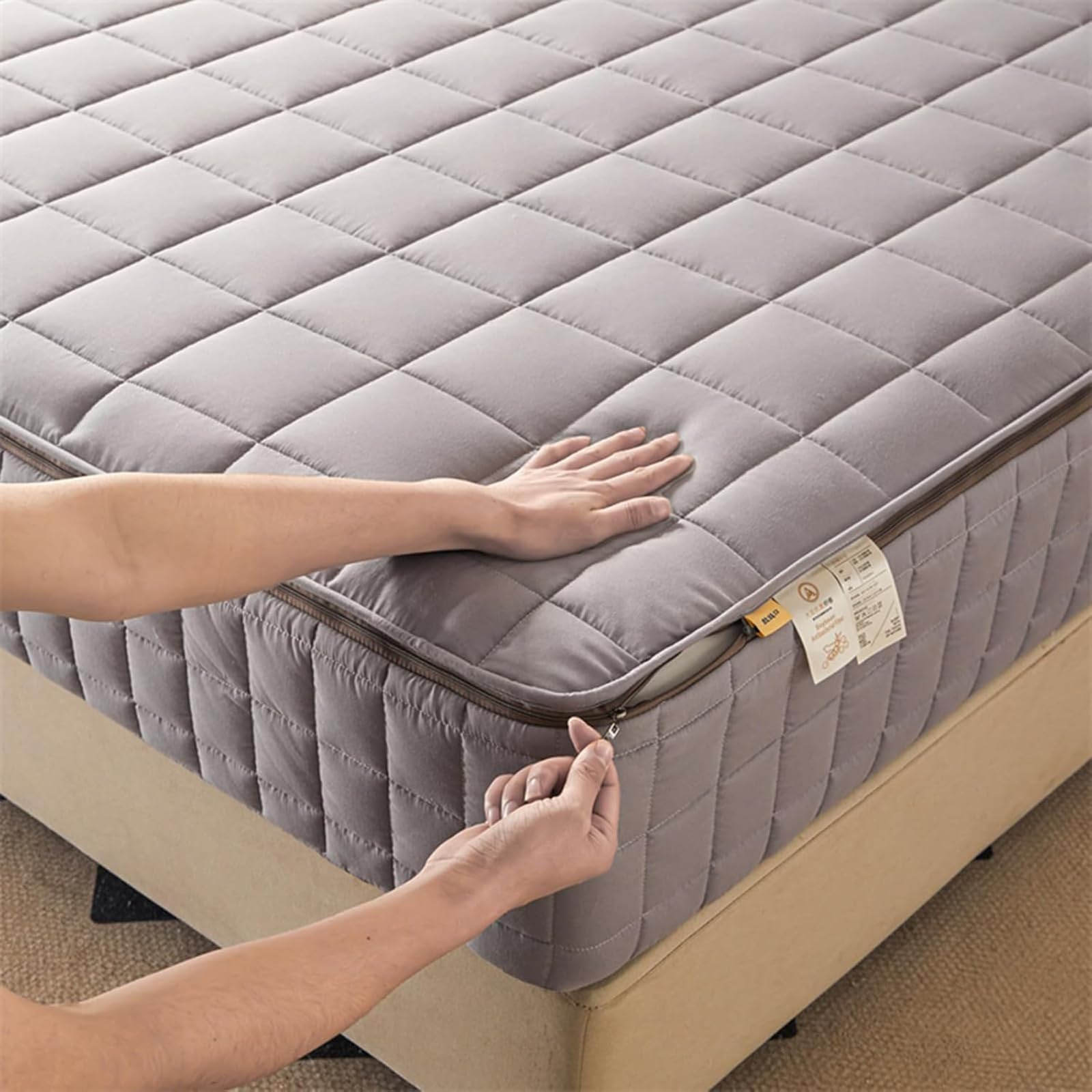 Konfigurowalny pikowany ochraniacz na materac - pokrycie 360° zmywalne i pyłoszczelne prześcieradło - szary - 120 x 180 + 20 cm - najwyższa ochrona Twojego materaca
