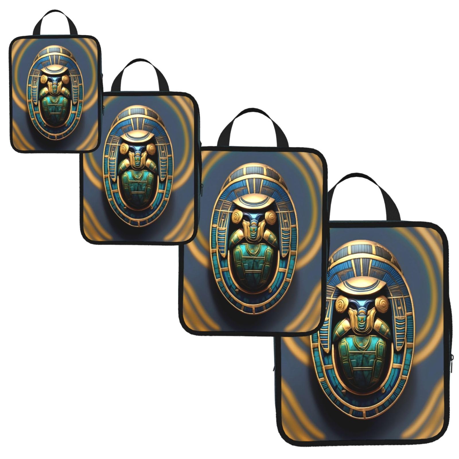 Egyptian Scarab Print 4 Set Compression Packing Cubes for Suitcases,Expandable Storage Bags Organizers