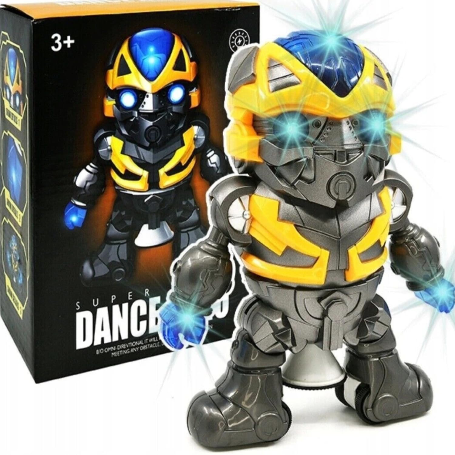 AMTOYS Bumblebee Dancing Robot Action Figure Toy with Music and Lights, Yellow and Grey, 20cm, for Kids