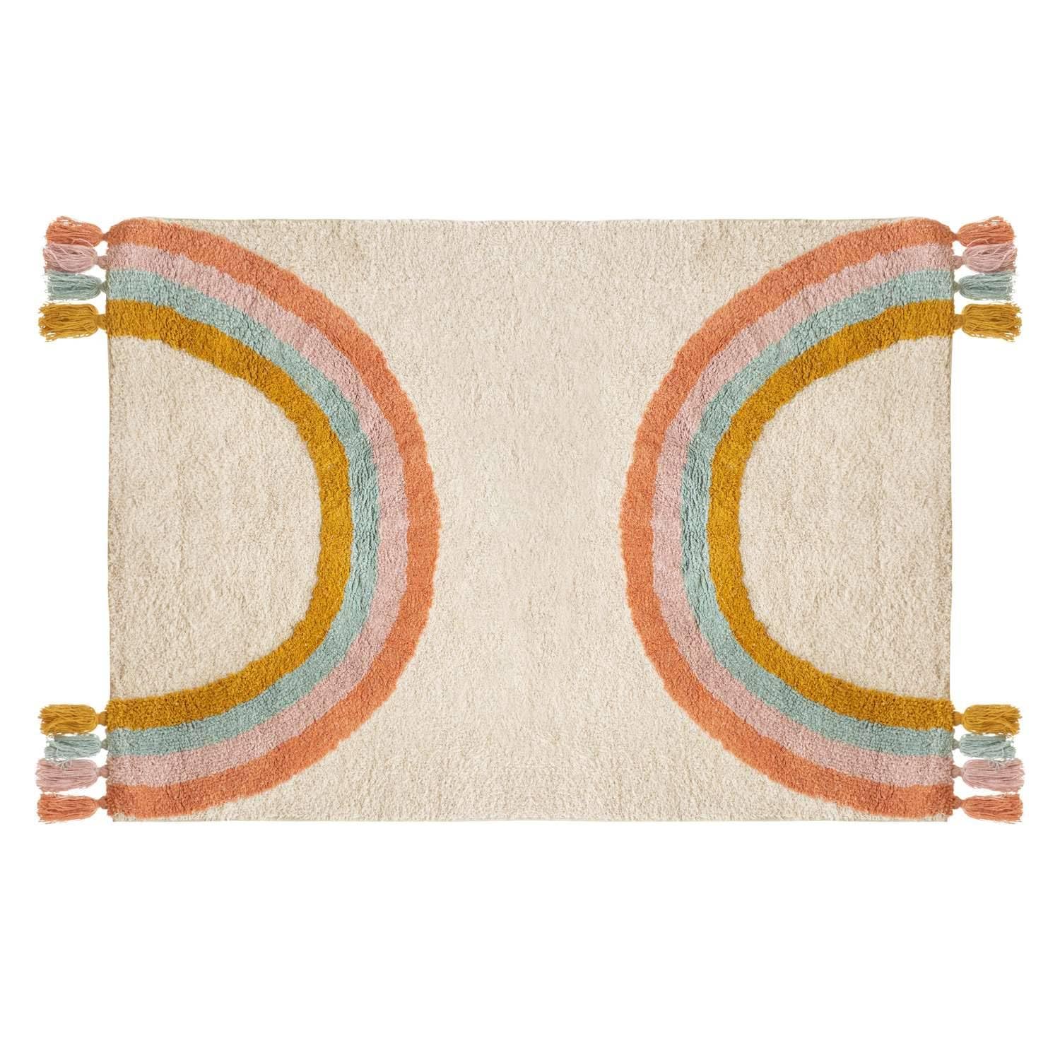 Atmosphera Kids Tapis Enfant rectangulaire à Pompons Arc en Ciel - 100 x 150 cm - Multicolore