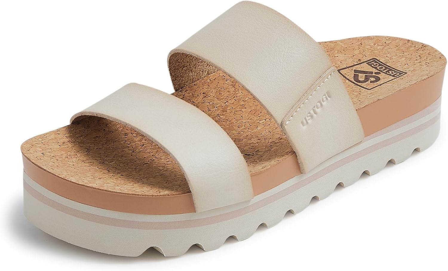 Flatform Platform Sandals Women Arch Support Beach Slides Orthotic Summer Causal Cork Footbed Adjustable Lightweight Thick Sole Comfortable Fashion Slip on Cushion Cute 2 Strap