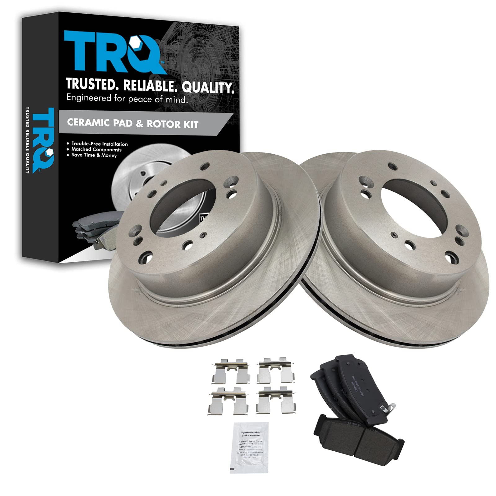TRQ Rear Brake Pad & Rotor Kit Brake Pads Brake Rotor Ceramic Compatible with 2007-2009 Kia Sorento