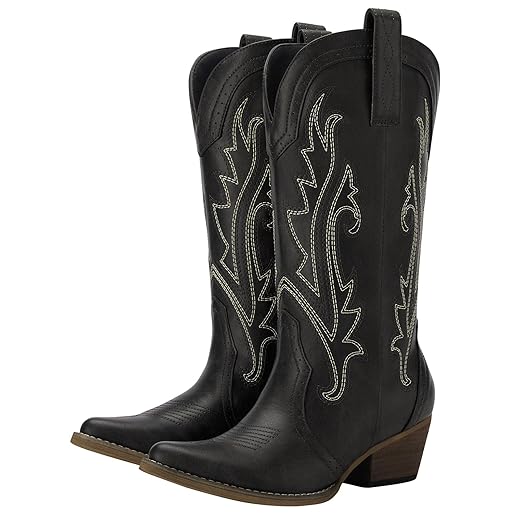 HISEA Rollda Cowboy Boots for Women, Cowgirl Boots, Comfortable Western Boots with Pointed Toe Stitched Embroidery for Country Concert Dancing Wedding Traveling Daily Outfits