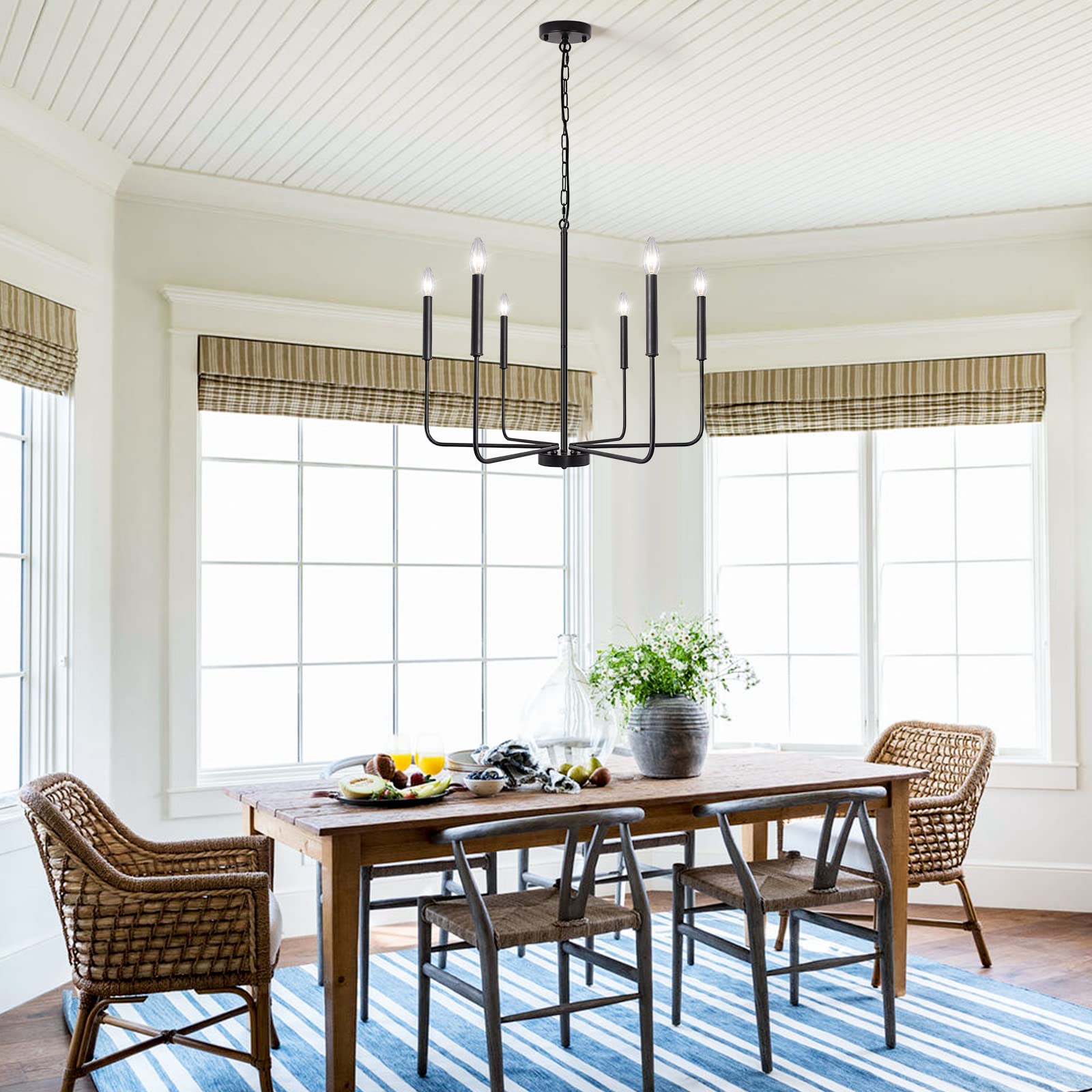 6 Light Dining Room Chandelier 6-Light Black Modern - Adjustable Height ...
